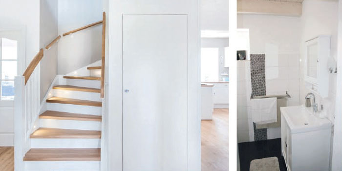 Haus-Luerschau-Innenraum-Ansichten-halb gewandelte Treppe in das Obergeschoss und ein Blick in das Badezimmer