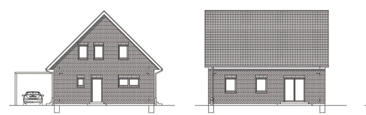 Haus-Rendsburg-Ansichtszeichnung-Seiten und Vorderansicht