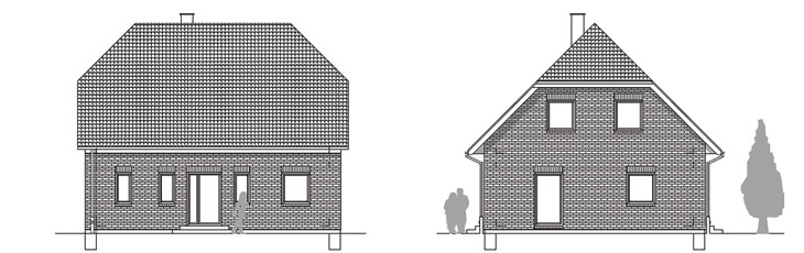 Haus-Rieseby-Ansichtszeichnung Haus-Rieseby-Ansichtszeichnung- Hausseite und Rückseite des Hauses